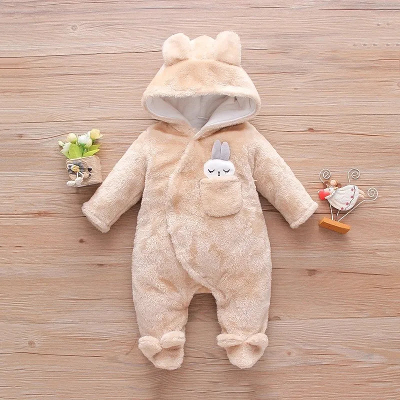 Baby Winter Clothes - Plush Baby Romper With Cute Cartoon Animal Prints For 0-2 Years
