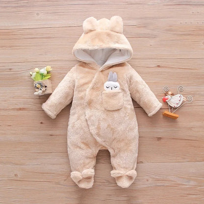 Baby Winter Clothes - Plush Baby Romper With Cute Cartoon Animal Prints For 0-2 Years