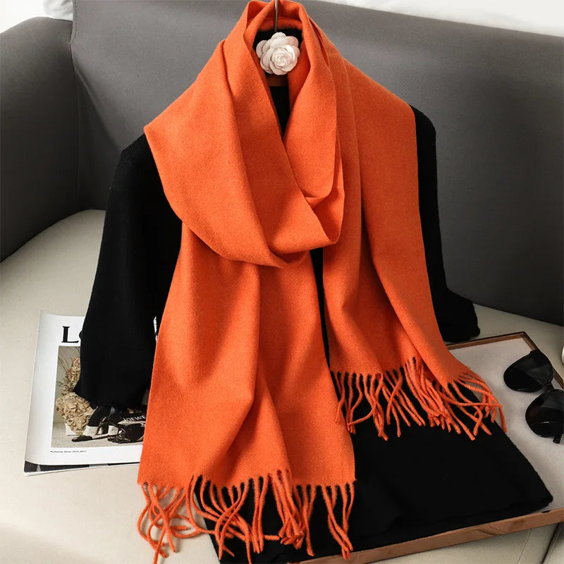 62-Color Cashmere Winter Scarf - Warm Thicken Pashmina Shawl with Tassels
