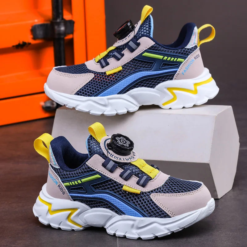 Children Sports Shoes - Boys Running Sneakers Black Mesh | Breathable Summer Casual