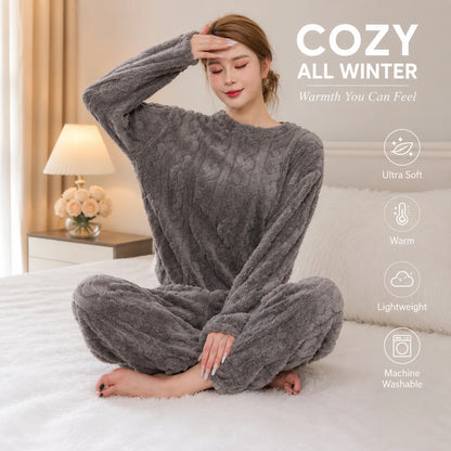 Ultra Soft Warm Coral Fleece Pajama Set Lightweight Fluffy Winter Loungewear Sleepwear For Women Cozy Home Suit Winter Style New