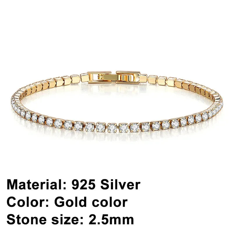 925 Sterling Silver Rose Gold Tennis Bracelet Sparkling Crystal Cubic Zirconia Hip-Hop Luxury Women's Jewelry Surprise Gift