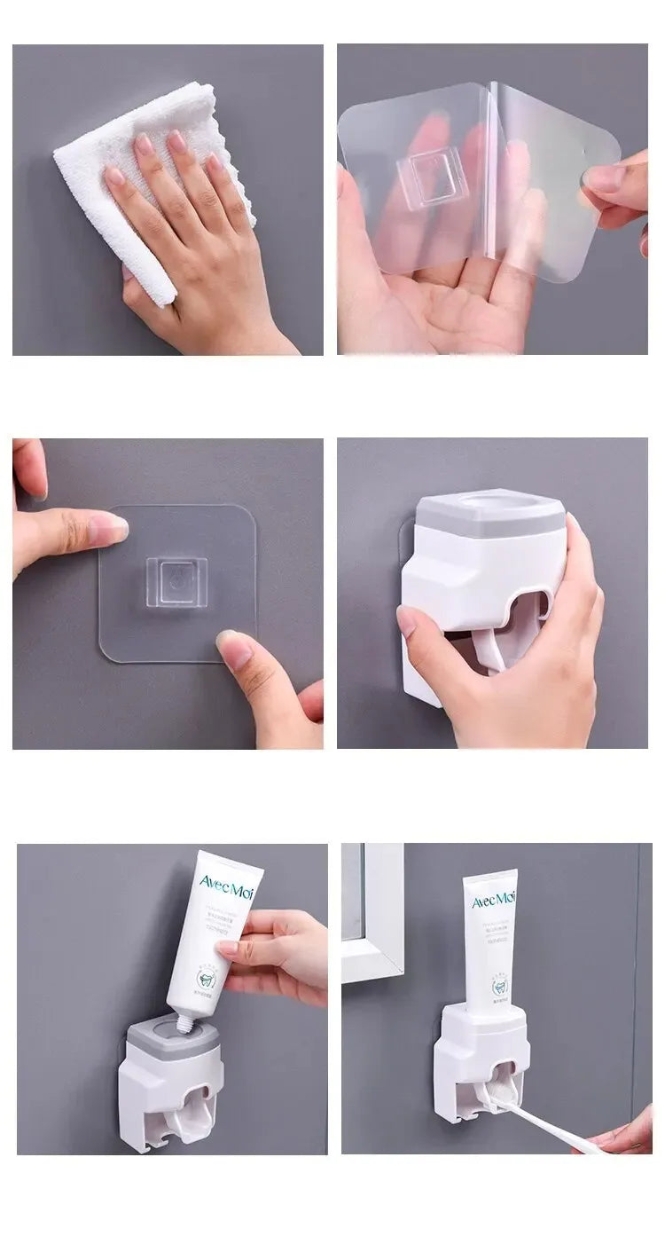 Automatic Toothpaste Dispenser  Toothbrush Holder - Wall Mount Squeezer for Bathroom - ZOOMNSTORE