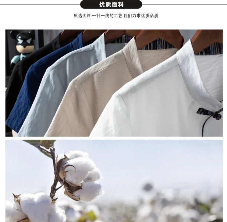 Shirts + Pants summer 100% Cotton linen shorts sleeve Men's Casual Sets Male Fashion trousers and shirts men full size M-5XL