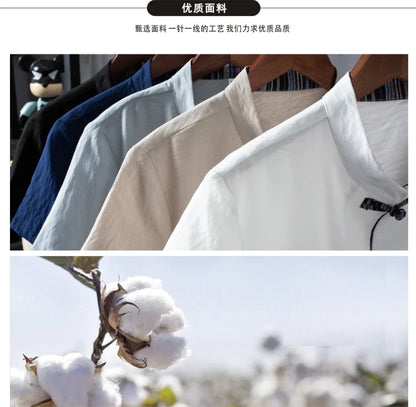 Shirts + Pants summer 100% Cotton linen shorts sleeve Men's Casual Sets Male Fashion trousers and shirts men full size M-5XL