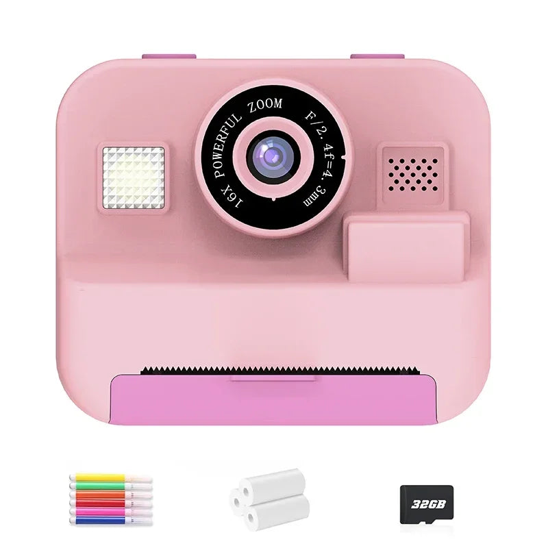 Kids Instant Print Camera - 48MP Digital Educational Thermal Photo Printer With 32GB Card