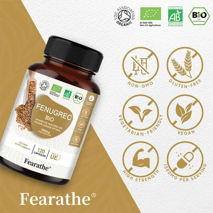 Organic Fenugreek Capsules with Vitamins & Calcium - 100% Vegan Fenugreek Powder Supplement for Women and Men