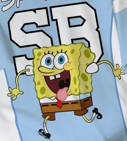 2026 Summer New SpongeBob Kids Sports Jersey Shirt Short Sleeve Family Dress Boys Girls Loose Large Fashion Casual T-shirt Top