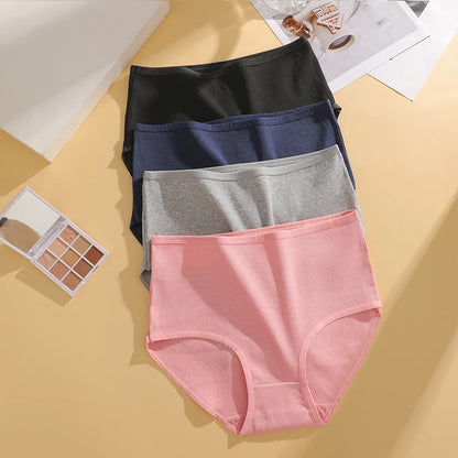 FINETOO 4 Pieces High Waist Women's Unicolor Seamless Panties Oversized Women's Underwears Solid Color S-XXL Cotton Pantys