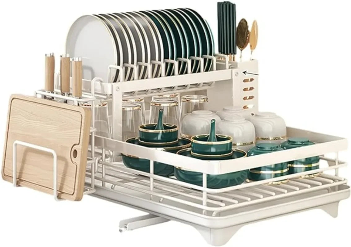 Stainless Steel Dish Rack – Kitchen Drying Rack With Cutlery Holder & Drainboard Organizer