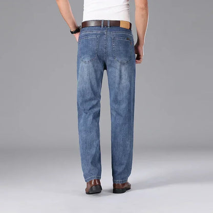 2026 Summer Brand Clothing Men's Straight Loose Lightweight Jeans Classic Badge Business Casual Thin Cotton Stretch Pants