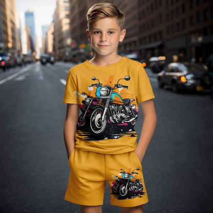 2024 New Car Summer Short Sleeve T-Shirt Suit Shorts Children Toddler Infant Clothing 3D Cartoon Print Fashion Boys Girls