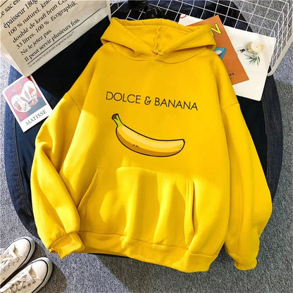Winter Autumn Fashion Dolce Banana Print Women Hoody Casual Fleece Woman Hoodie Pullover Sweatshirts Womnen Clothing