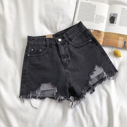 Women's High-Waist Denim Shorts – Korean Tassel Jean Shorts