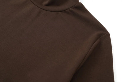 Elegance Satin Dress Set - Adjustable Mockneck Top & Knitted Cross Maxi Floor Length