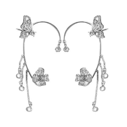 Silver Plated Metal Butterfly Ear Clips Without Piercing for Women Sparkling Zircon Ear Cuff Clip Earrings Wedding Jewelry