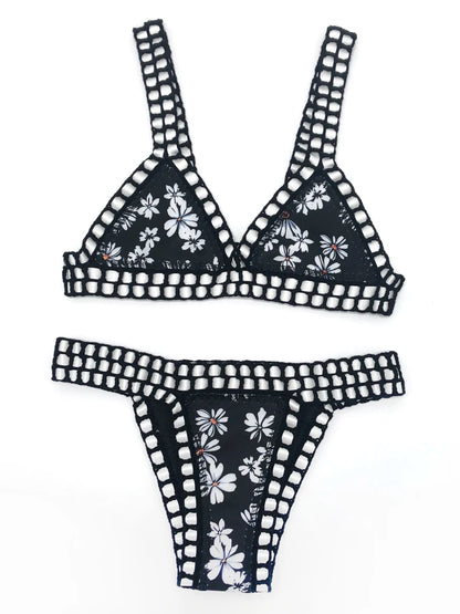 Reversible Crochet Bikini - Leopard Print Two Piece Swimwear Set | Luxury Poolside Suit