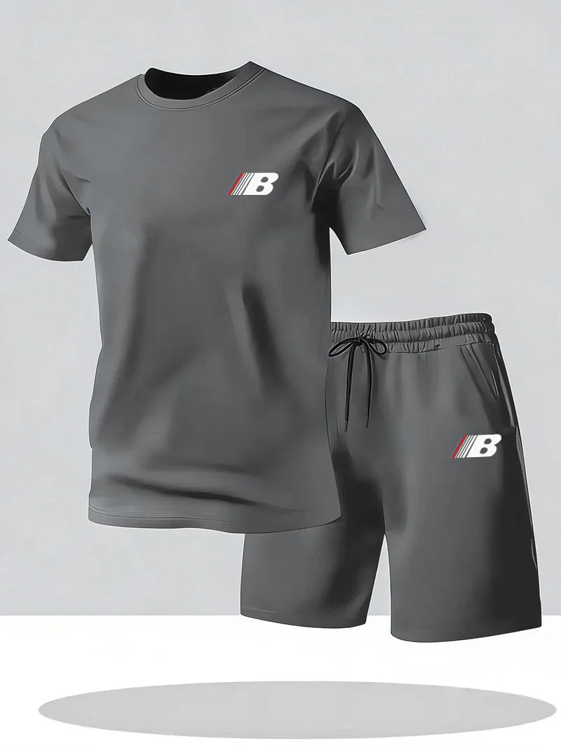 Sports Style Men's Summer Breathable Sportswear Short Sleeved T-shirt+shorts, Lightweight and Comfortable Casual 2-piece Set