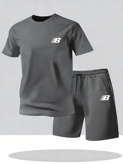 Sports Style Men's Summer Breathable Sportswear Short Sleeved T-shirt+shorts, Lightweight and Comfortable Casual 2-piece Set