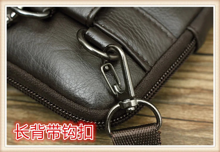 Leather Waist Bag - Men's Messenger Cowhide Mini Bag With Mobile Phone Pouch