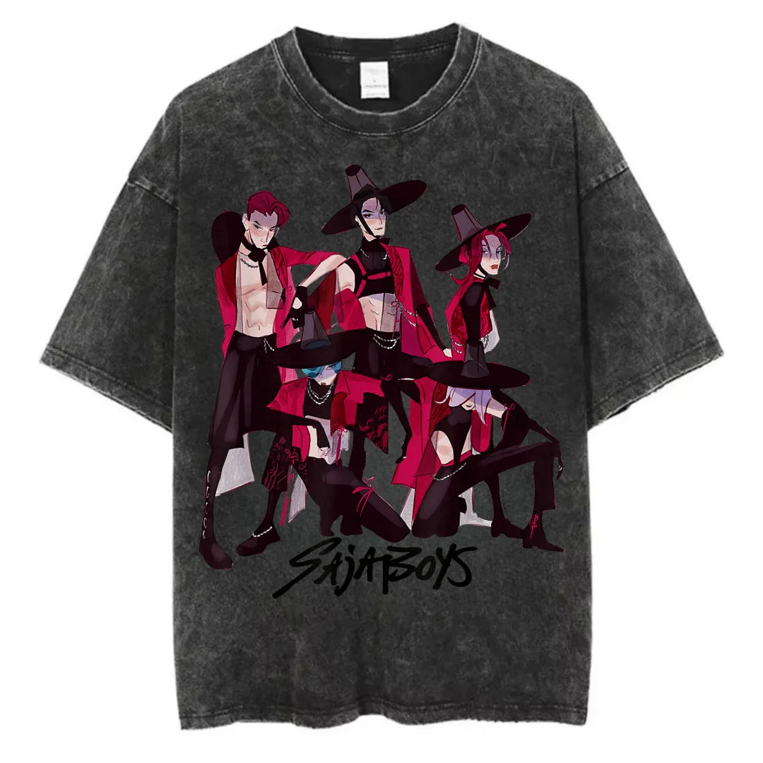 Kpop Anime T Shirt - Oversized Vintage Cotton Knit Tee | Breathable Casual Top