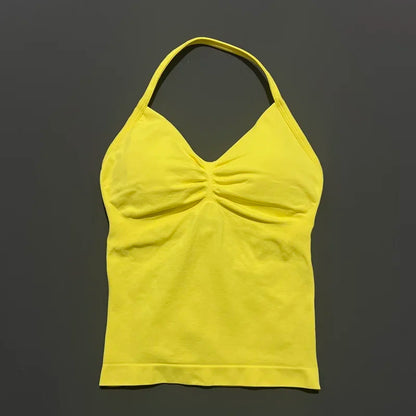 Women Yoga Vest - Longline Strappy Top | Breathable Fitness Tank Top Open Back Halter