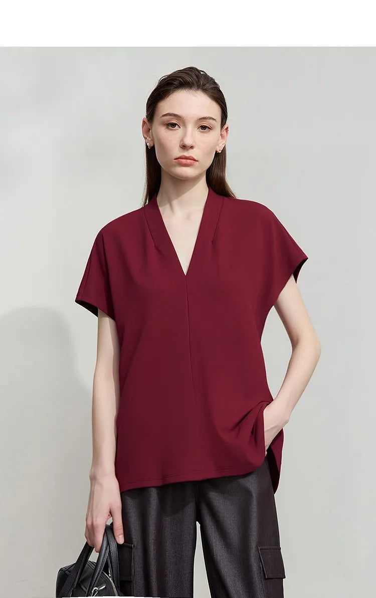 Women's V-Neck T-Shirt – Minimalist Stretch Solid Tee