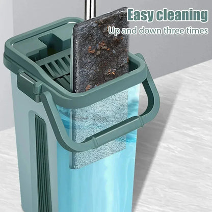 Flat Squeeze Mop with Bucket - Easy Wring Microfiber Floor Cleaner for Hardwood  Laminate