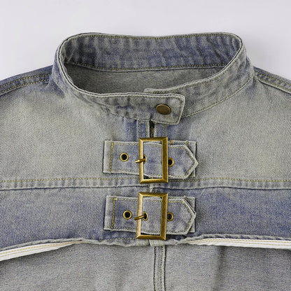 Women Fashion Denim Jacket Y2K Aesthetic Vintage Sexy Crop Tops Coat Japanese Harajuku Streetwear Female Spring Summer Outerwear