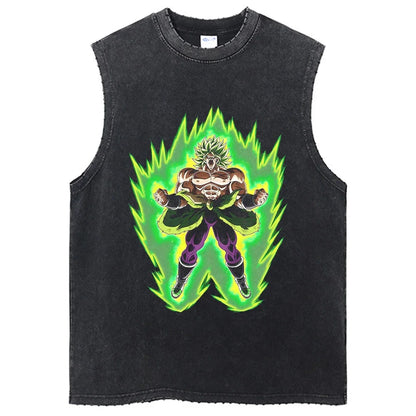 Fashion Dragon Ball Z Harajuku T-Shirts Retro Streetwear Washed Anime Man Tank Tops Tees Retro Manga Oversize Sleeveless Vest