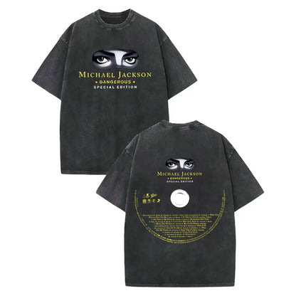 Vintage Washed Michael Jackson Album Poster Graphic T Shirt Men Women Clothing Rock Fashion T-shirt Summer Casual Loose T-shirts