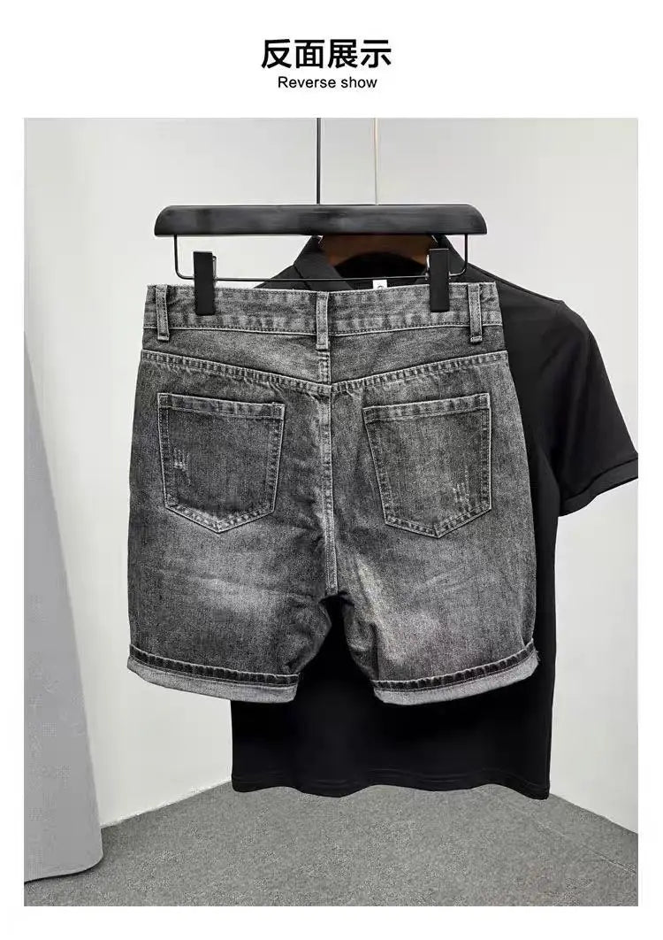 Men's Denim Shorts - Korean Trendy Slim Fit Knee Length Casual Summer Wear