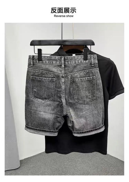 Men's Denim Shorts - Korean Trendy Slim Fit Knee Length Casual Summer Wear