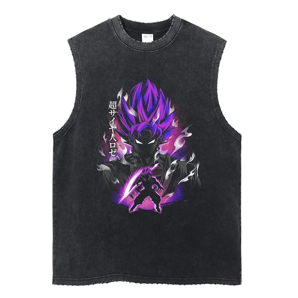 Vintage Vest Washed T-Shirt Anime Dragon Ball Graphic Tank Top Cotton Sleeveless Streetwear Loose GYM T Shirt Men's Clothing