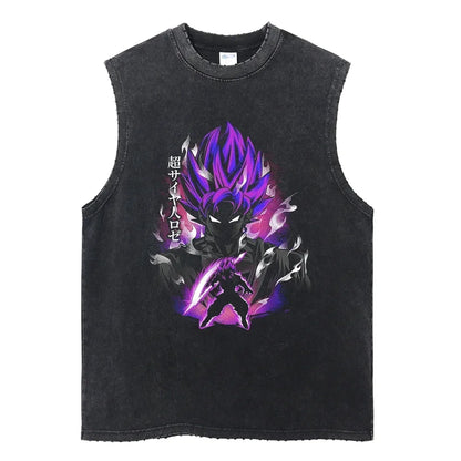 Vintage Vest Washed T-Shirt Anime Dragon Ball Graphic Tank Top Cotton Sleeveless Streetwear Loose GYM T Shirt Men's Clothing