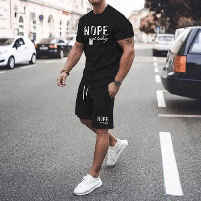 Fashionable men's summer new letter printed breathable round neck T-shirt shorts set outdoor quick drying casual clothing
