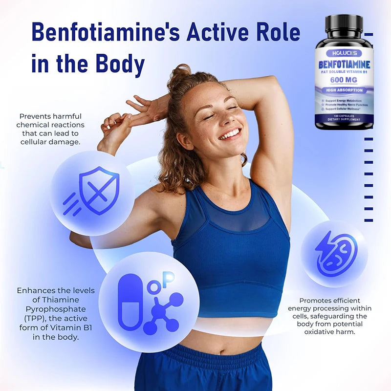 Benfotiamine 600mg | Superior Absorption Vitamin B1 for Energy Metabolism & Nerve Health | 120 Capsules Dietary Supplement