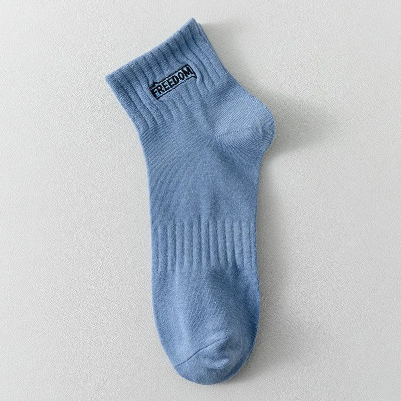 5 Pairs/Lot Men's Solid Color Socks Black White Business Casual Simple Versatile Breathable Cotton Sports Mesh Short Socks