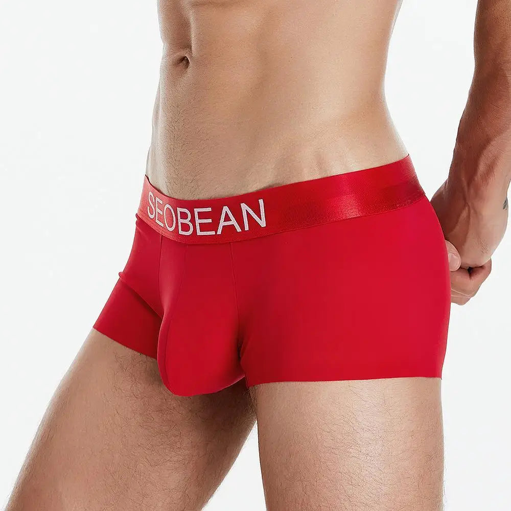 SEOBEAN New Ice Silk Boxers Men Underwear U Convex Pouch Solid Underpants Comfortable Breathable Thin Boxershorts