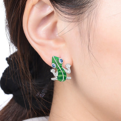 PANPOKI Original 925 Sterling Silver Blue Green Chameleon Earrings Women Hoop Earring Anniversary Jewelry Trendy Gifts