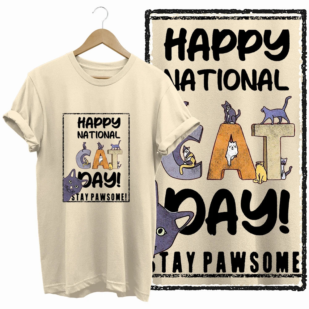 COOLMIND BEIGE cat print exclusive graphic 100% cotton women T shirt big size loose cotton cat lover women tshirt LOVELY cat tee