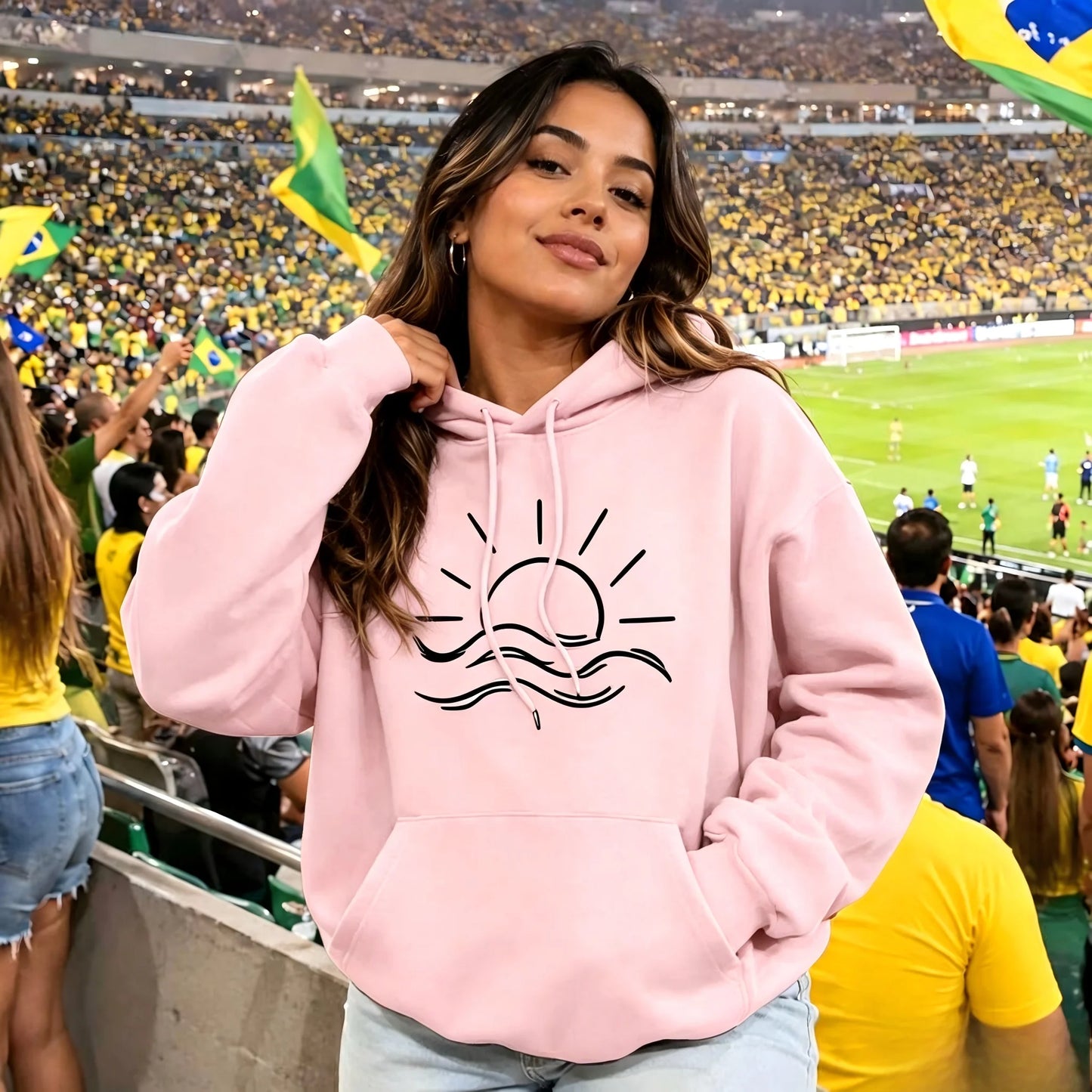 Women'S Sun Pattern Print Hoodie Casual Hooded Sweatshirt With Drawstring  Cartoon Style Fall/Winter Wear Outfit Unisex Top