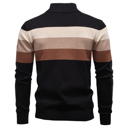 AIOPESON Men's Patchwork Pullover Sweater Cotton Casual Zipper Mock Neck Sweater for Men New Winter Fashion Warm Sweater for Men