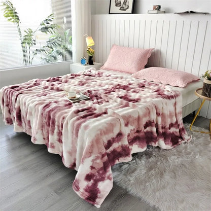 Double-Sided Bubble Fleece Blanket - Gradual Color Change Sofa  Nap Blanket