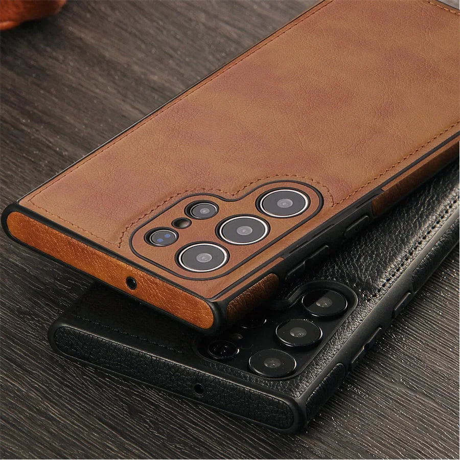 Luxury Vintage PU Leather Case for Samsung S26 Ultra S25 S24 Plus S23 S22 S26Ultra Slim Camera Shockproof Soft Bumper Back Cover