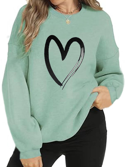 Plus Size 2024 Spring and Autumn Season Large Women's Fashion Love Digital Print Pullover Thin Long sleeved Top