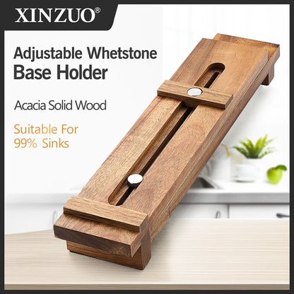 Knife Sharpening Block - Adjustable Acacia Wood Whetstone Holder for Kitchen Knives