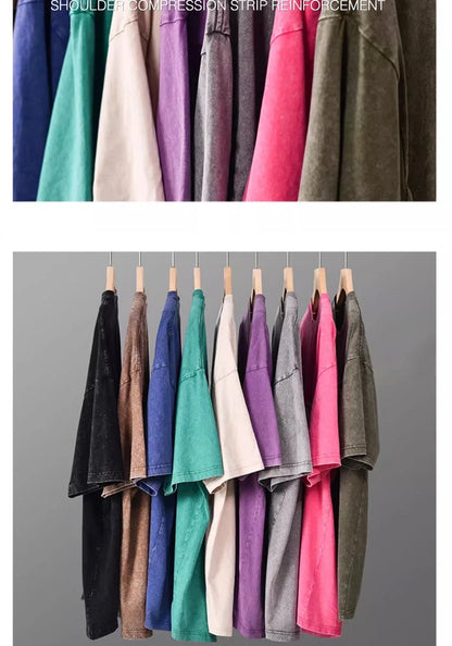 Retro Heavyweight T-Shirt - Solid Color Tee | Breathable Cotton Shirt, Short Sleeve Casual Top