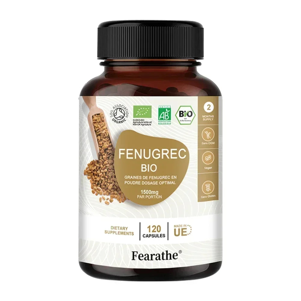 Organic Fenugreek Capsules with Vitamins & Calcium - 100% Vegan Fenugreek Powder Supplement for Women and Men