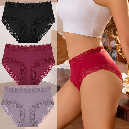 3PCS/Set Women Cotton Panties Lace Low Waist Briefs Trendy Patchwork Lace Intimate Underwear Stretch Comfortable Ladies Lingerie